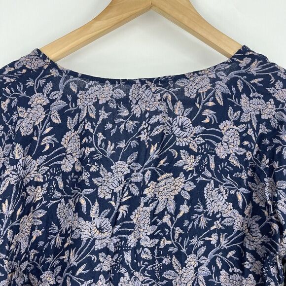 Lucky Brand Top Size Small Womens Navy Peasant Floral Print V Neck Smocked Boho - Picture 7 of 10